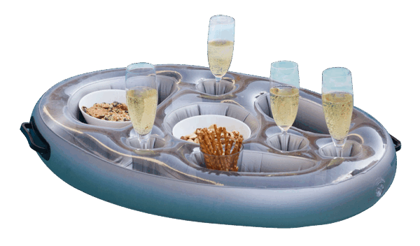 Pool & Spa Bar – oppblåsbart flytende serveringsbrett med seks koppholdere og snackrom. Perfekt til boblebad, basseng og spa-kvelder.