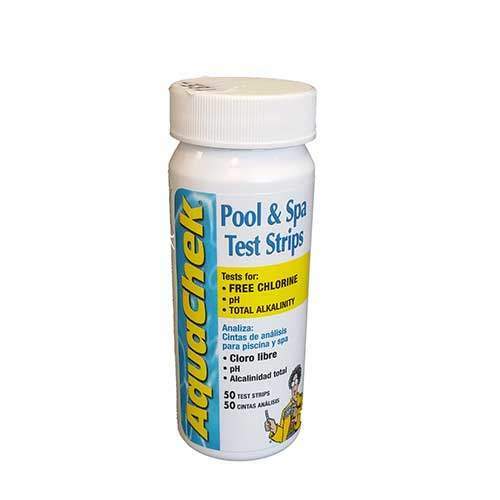 Teststrips som måler fritt klor, pH og alkalinitet i spa og basseng. Enkel og pålitelig test med 50 strips per boks for jevnlig vannkontroll.