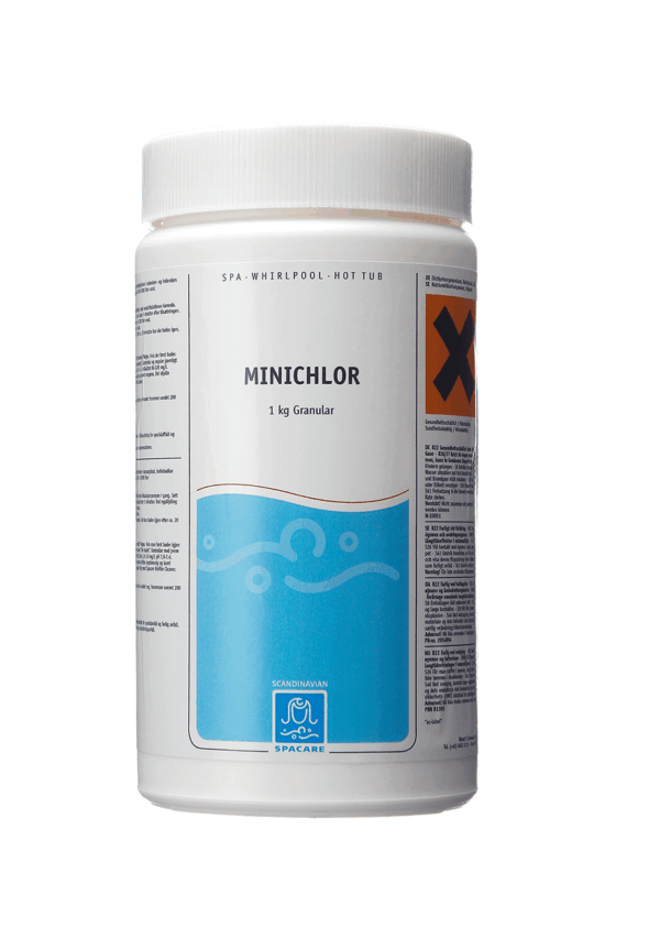 SpaCare MiniChlor er et granulert klorprodukt som sikrer rent og hygienisk spa­vann. Effektiv desinfeksjon uten unødvendige tilsetningsstoffer.