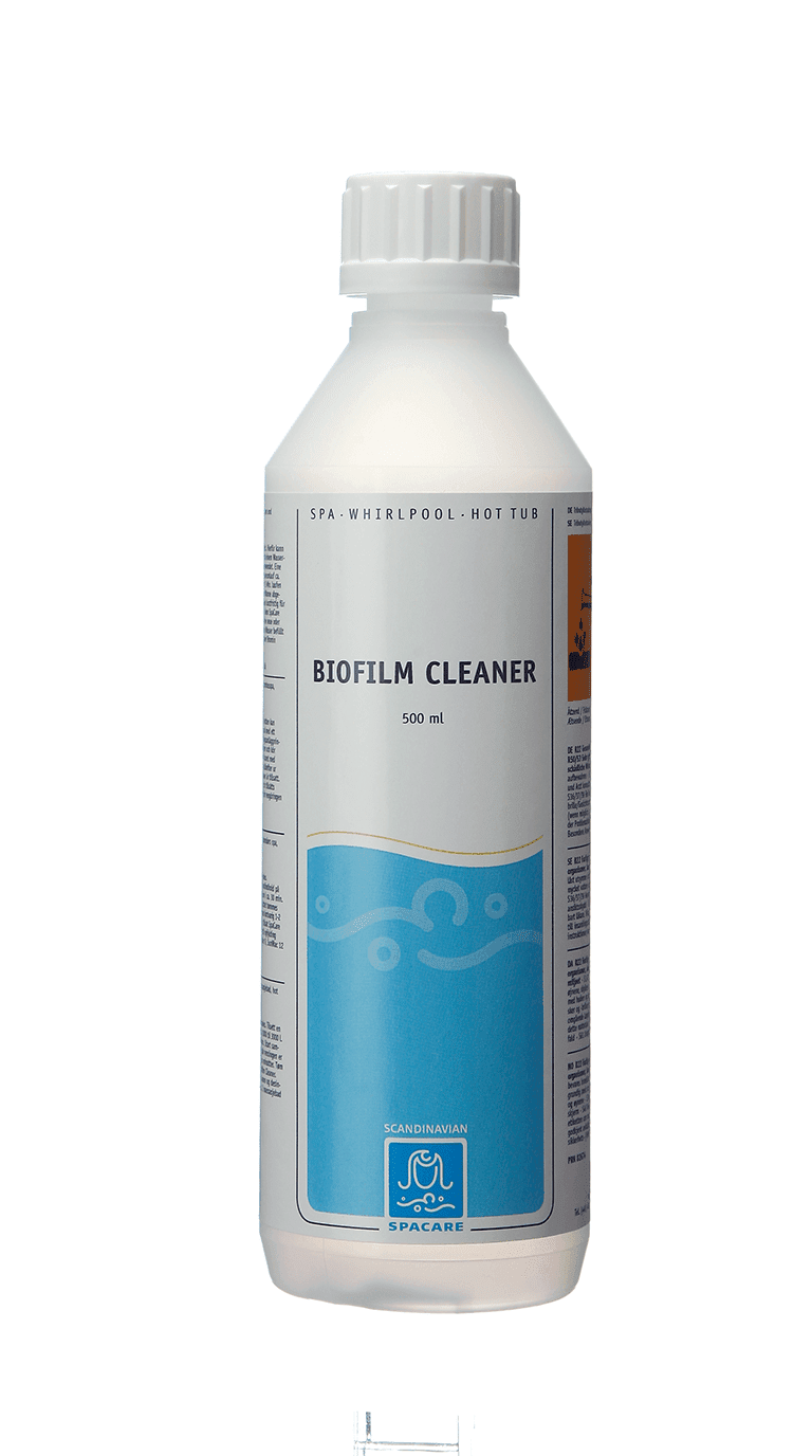 SpaCare Biofilm Cleaner fjerner bakterier og biofilm fra spaets rørsystem. Bruk 2–4 ganger årlig for bedre vannkvalitet og lengre levetid.