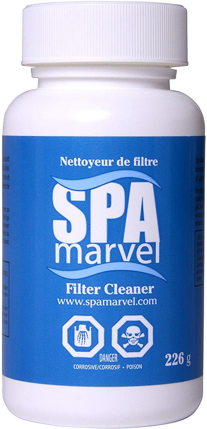 Spa Marvel Filter Cleaner fjerner fett, kalk og smuss fra spa-filter. Forlenger levetiden på filteret og gir klarere vann – helt uten klor.